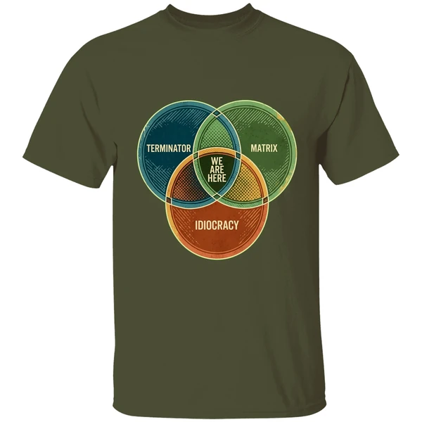 We Are Here Venn Diagram Terminator Matrix Idiocracy Shirt - Image 9