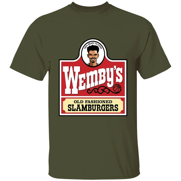 wembanyama san antonio wendys parody wembys slamburgers shirt militarygreen
