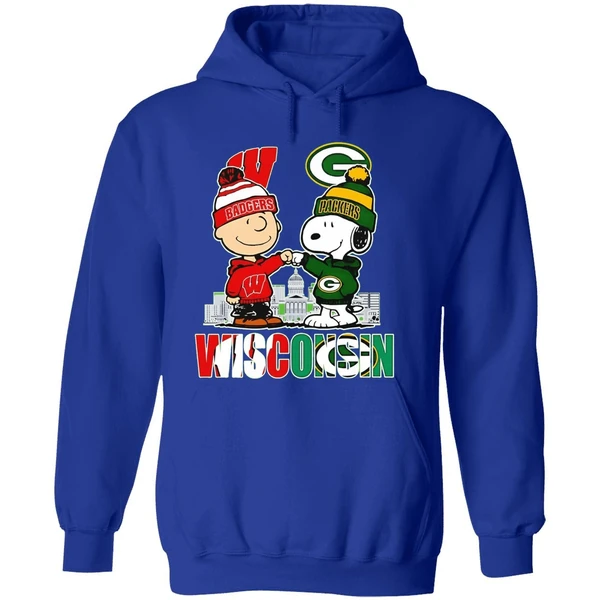 Wisconsin City Skyline Charlie Brown Wisconsin Badgers And Snoopy Green Bay Packers Hoodie - Image 7