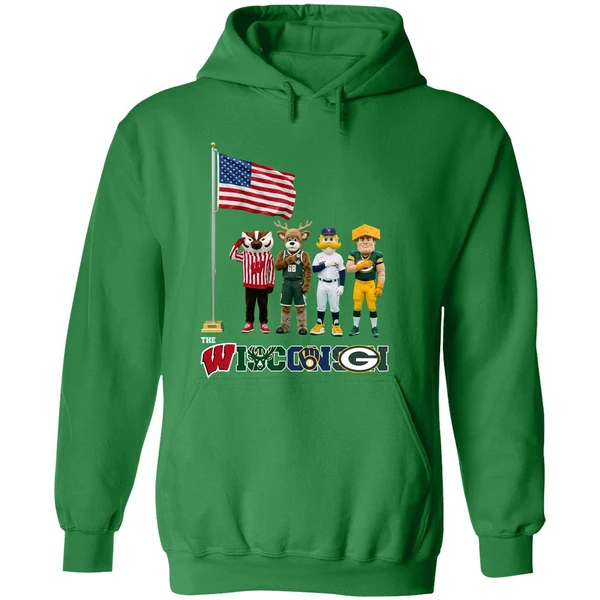 Wisconsin Sports Team Mascots Patriotic Salute Hoodie - Image 2
