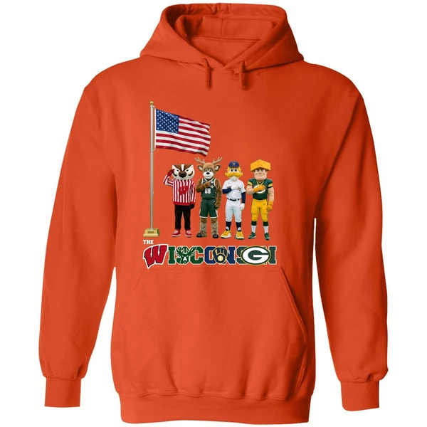 Wisconsin Sports Team Mascots Patriotic Salute Hoodie - Image 6