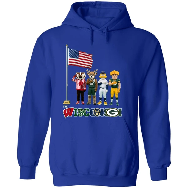 Wisconsin Sports Team Mascots Patriotic Salute Hoodie - Image 7