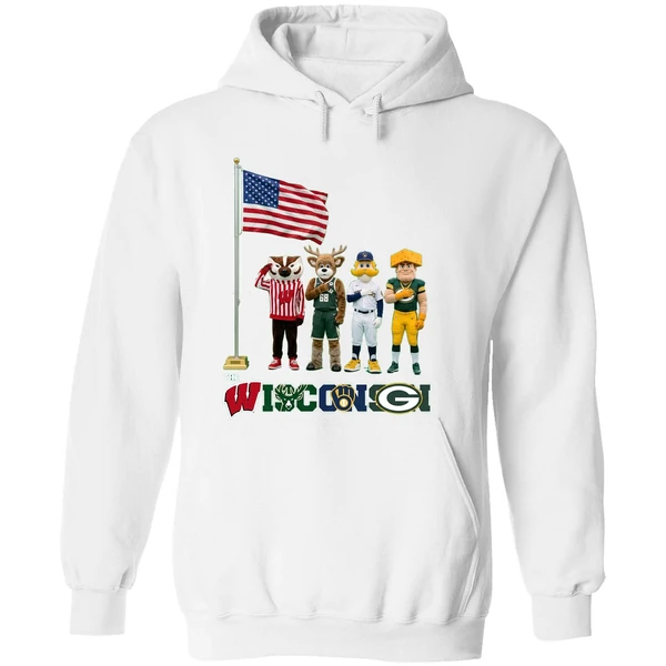 Wisconsin Sports Team Mascots Patriotic Salute Hoodie - Image 8