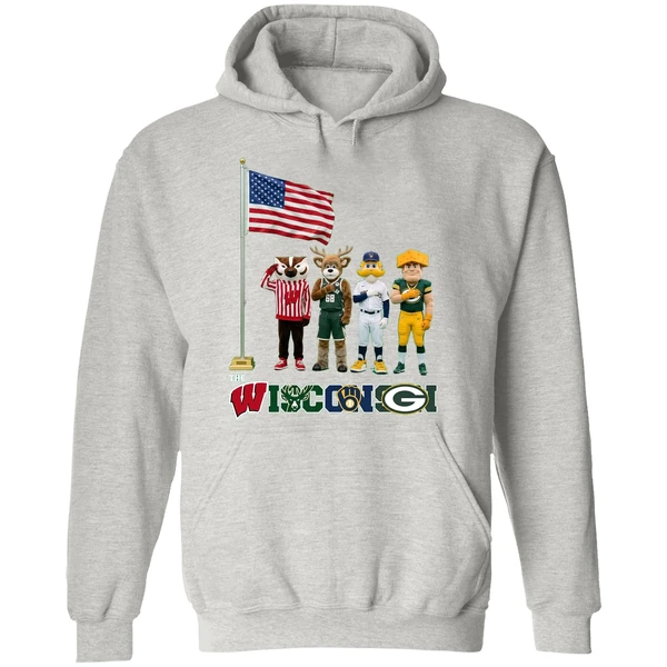 Wisconsin Sports Team Mascots Patriotic Salute Hoodie - Image 9