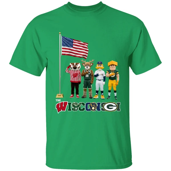 Wisconsin Sports Team Mascots Patriotic Salute Shirt - Image 2