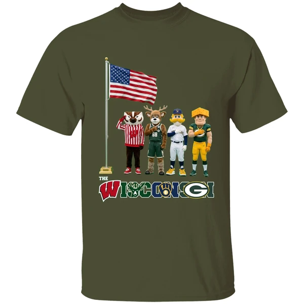 Wisconsin Sports Team Mascots Patriotic Salute Shirt - Image 4