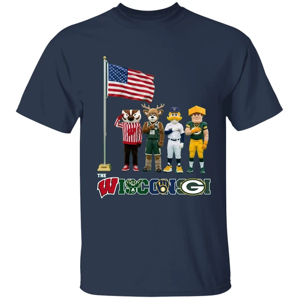 Wisconsin Sports Team Mascots Patriotic Salute Shirt - Image 5