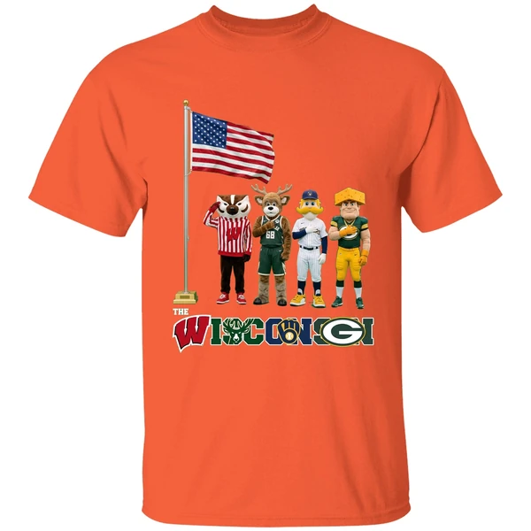 wisconsin sports team mascots patriotic salute shirt orange