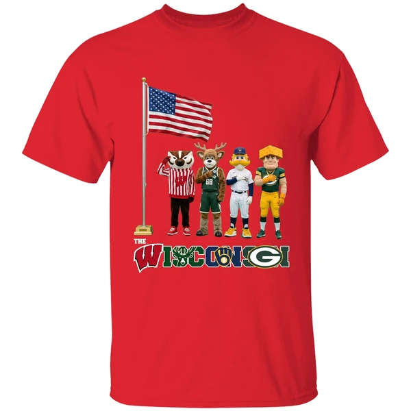 Wisconsin Sports Team Mascots Patriotic Salute Shirt - Image 7
