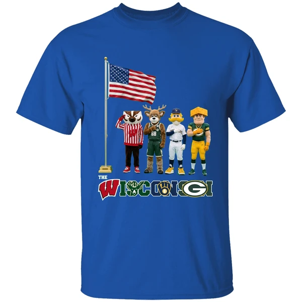 Wisconsin Sports Team Mascots Patriotic Salute Shirt - Image 8