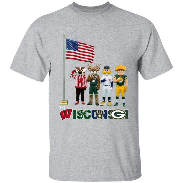 Wisconsin Sports Team Mascots Patriotic Salute Shirt - Image 9
