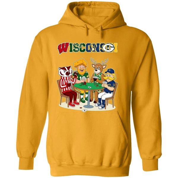 Wisconsin Sports Team Mascots Playing Poker Hoodie