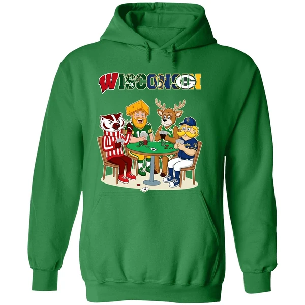 Wisconsin Sports Team Mascots Playing Poker Hoodie - Image 2