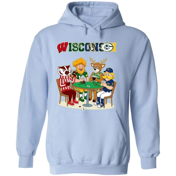 Wisconsin Sports Team Mascots Playing Poker Hoodie - Image 4