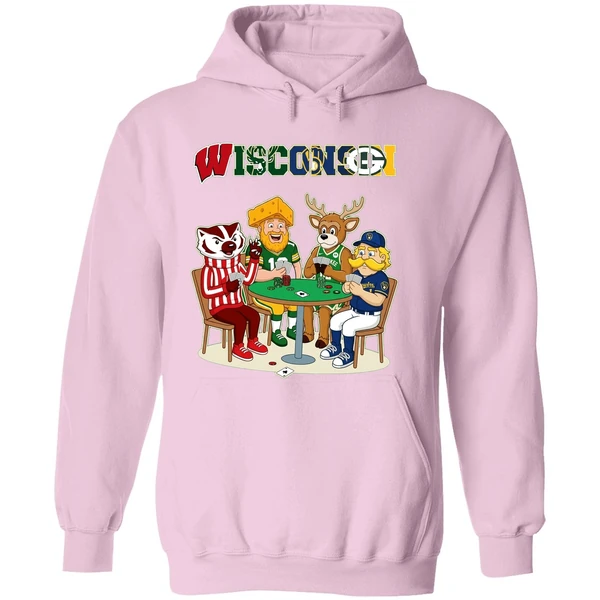 Wisconsin Sports Team Mascots Playing Poker Hoodie - Image 5