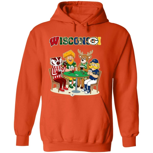 Wisconsin Sports Team Mascots Playing Poker Hoodie - Image 6