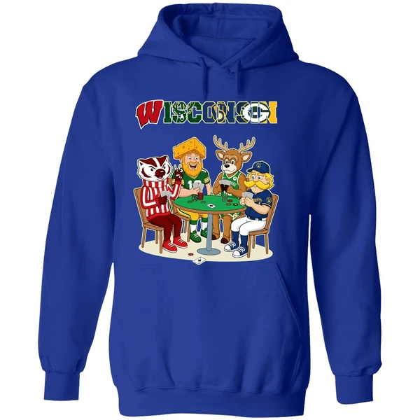 Wisconsin Sports Team Mascots Playing Poker Hoodie - Image 7