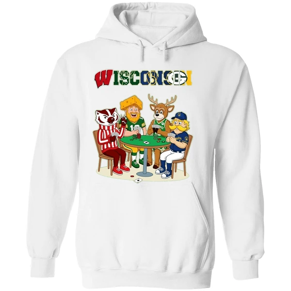 Wisconsin Sports Team Mascots Playing Poker Hoodie - Image 8