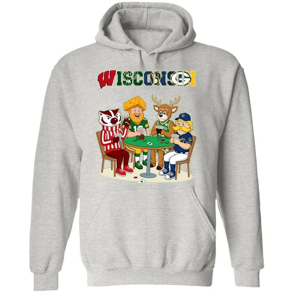 Wisconsin Sports Team Mascots Playing Poker Hoodie - Image 9
