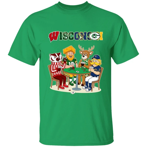 Wisconsin Sports Team Mascots Playing Poker Shirt - Image 2