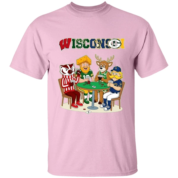 wisconsin sports team mascots playing poker shirt lightpink