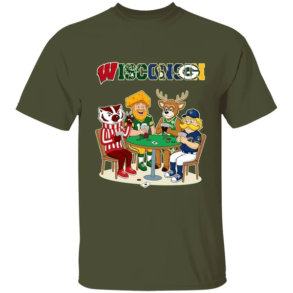 Wisconsin Sports Team Mascots Playing Poker Shirt - Image 4