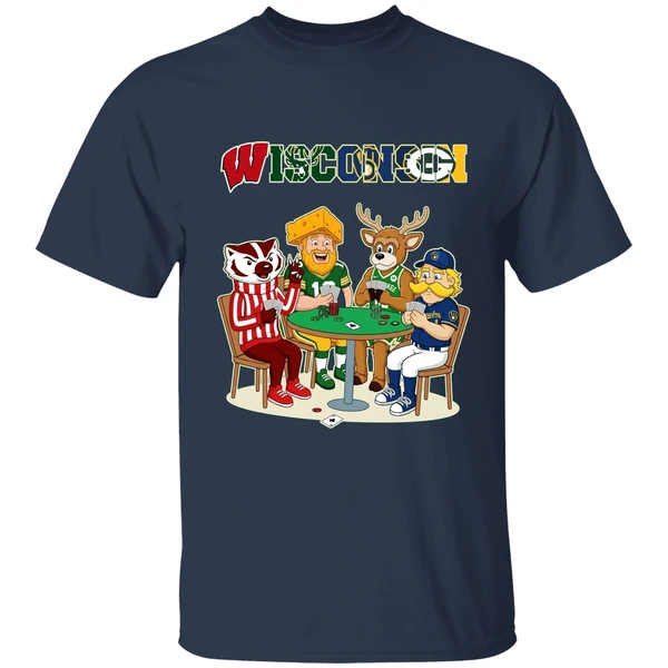 wisconsin sports team mascots playing poker shirt navy