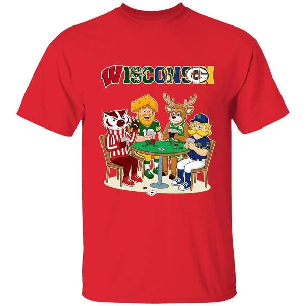 Wisconsin Sports Team Mascots Playing Poker Shirt - Image 7