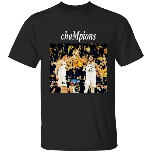 Yaxel Lendeborg And Morez Johnson Jr High Five Michigan Wolverines 2026 Champions Shirt