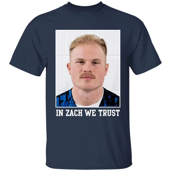 zach bryan mugshot in zach we trust shirt navy